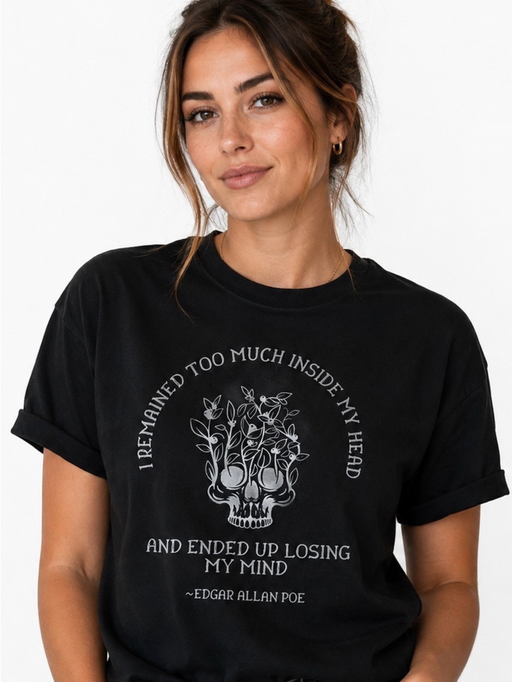 Black Graphic Tee with Edgar Allan Poe Quote